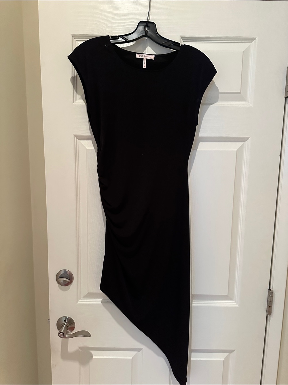 BCBGeneration Black Asymmetrical Cap-Sleeve Dress